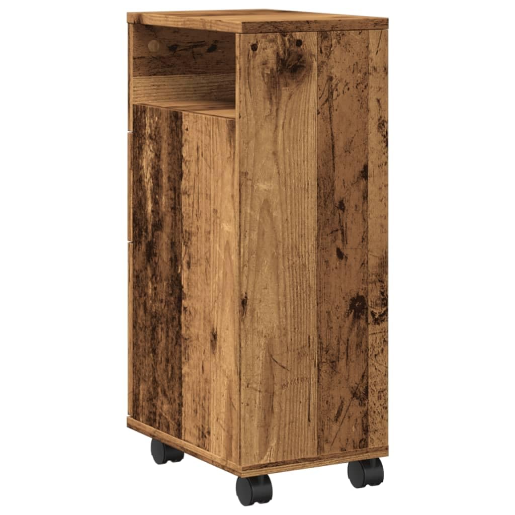Meuble de Salle de Bain Étroit à roulettes en Vieux Bois