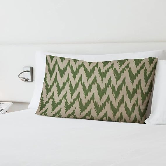 Modern Body Pillow Case Cover with Zipper 12x20in Green Earth Ikat Décor Long Lumbar Throw Pillow Covers Chinoiserie Chic Asian Toss Accent for Hotel Holiday Party Couch