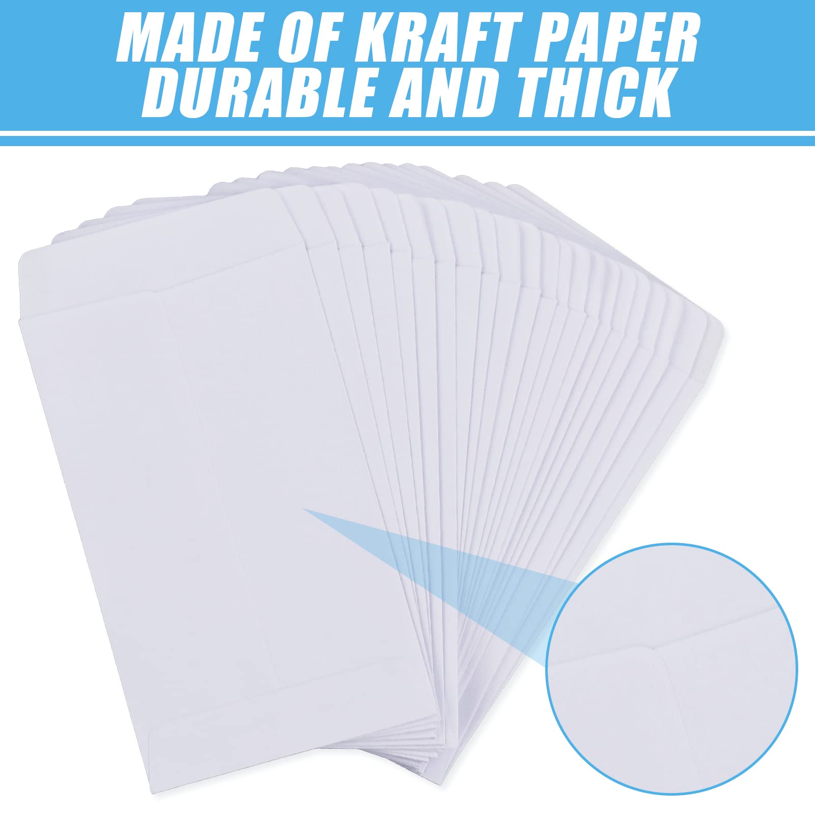 Buste di Carta con Nastro Biadesivo 10x6 cm Bianco 100 Pezzi per Monete Perline Francobolli