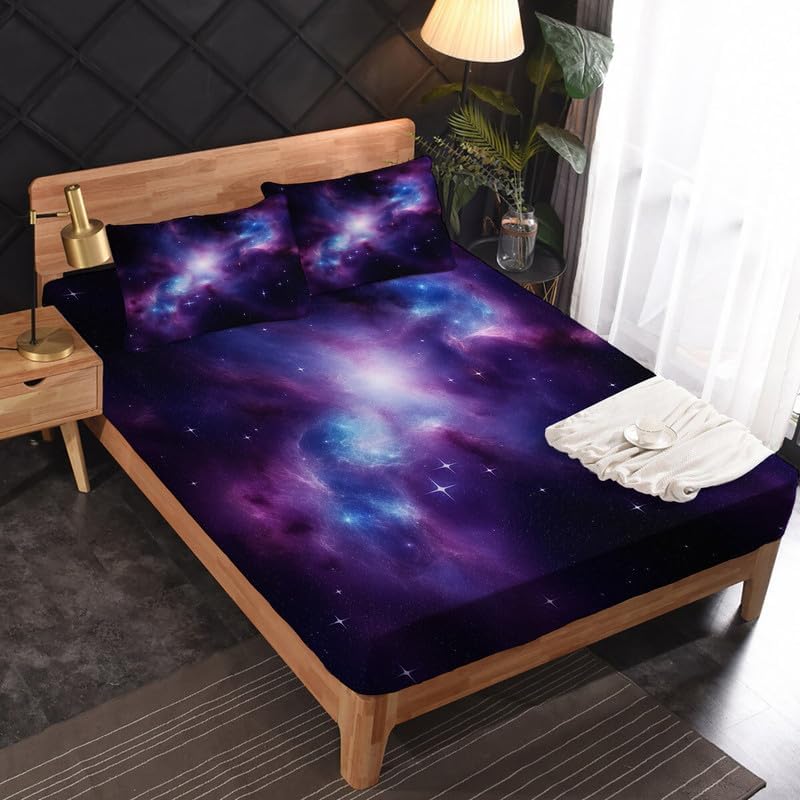 Miniatura 9 de Juego de sábanas Queen  Sábanas de cielo estrellado, sábanas y fundas de almohada, microfibra suave, bolsillo profundo y sin arrugas, 1 sábana