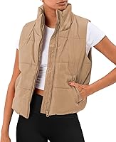 Vista 1 de AUTOMET Chaleco acolchado para mujer, sin mangas, para invierno, ropa de abrigo, cálida, acolchada, ligera, cuello alto, con bolsillos