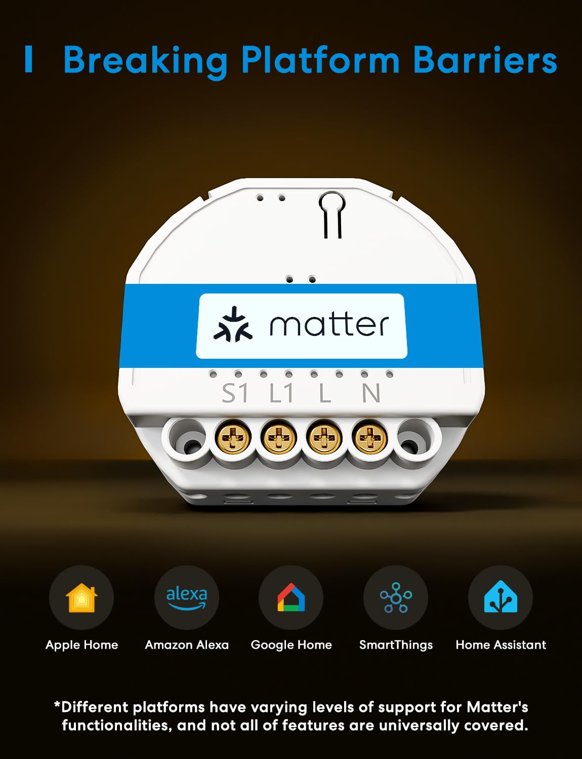 Meross Inteligentny Włącznik WiFi, Inteligentny Włącznik światła, Mini włącznik ścienny, Sterowanie głosem, Kompatybilny z Apple HomeKit, Alexa, Google Home i SmartThings, 1 szt