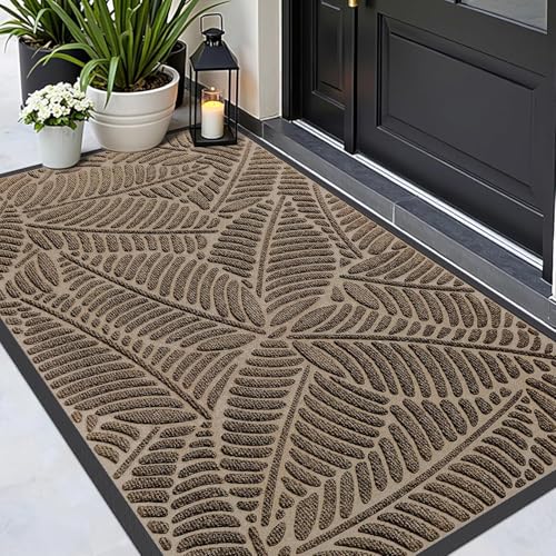 Homaxy Door Mats Indoor Outdoor, Heavy Duty Rubber Dirt Trapper Doormats, Non Slip Waterproof Floor Mat, Easy Clean Door Matt for Front Door, Entrance and Garden, 43 x 76 cm, Brown