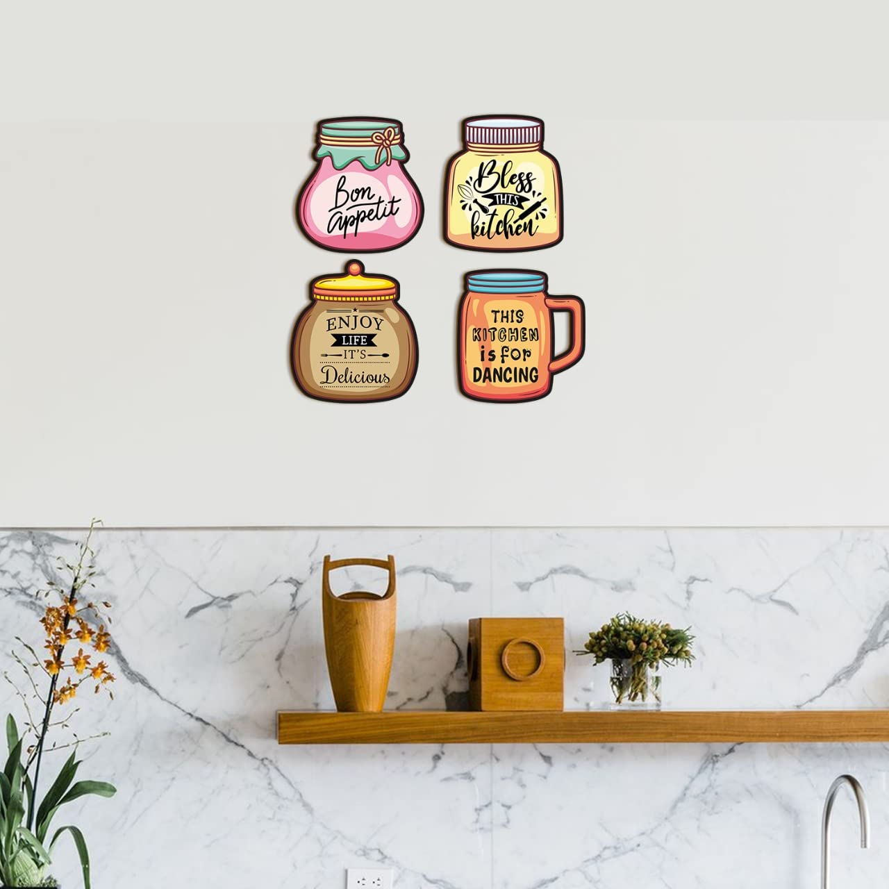 Wooden Wall Art - Kitchen Decor Pack of 4 -2 Wooden Wall Art - Kitchen Decor Pack of 4 -2