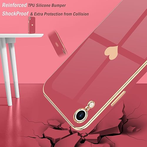 Miniatura 5 de Teageo Funda compatible con iPhone XR para mujeres y niñas, lindo corazón de amor, chapado en brillo, cubierta trasera suave, protección completa de