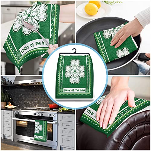 St. Patrick's Day Kitchen Towel Absorbent Dish Towels Celtic Knots Lucky Shamrock Leaf 1 Pack Soft Reusable Hand Towel Washing Cloths, Quick Drying Hanging Terry For Home Cleaning Irish Green Clover #TOP3