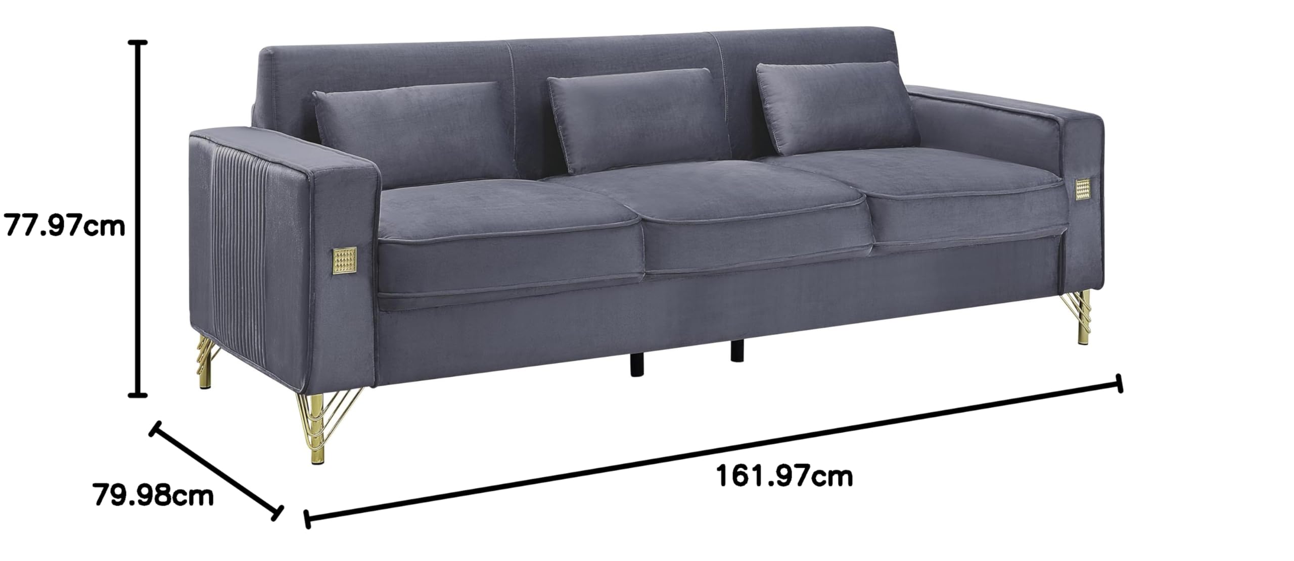 YESGIGA Soft Velvet 3-Seater Design Sofa, Convertible 3-Adjustable Sofa Bed, Sturdy Metal Leg Support, Suitable for Multiple scenarios Living Room, Bedroom (Grey)