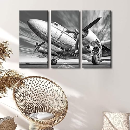 Miniatura 50 de Lienzo decorativo para pared, 3 piezas, póster de nariz de avión, arte de hélice gris, decoración del hogar, lienzo inspirador, decoración de pared