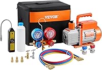 VEVOR 4.5 CFM HVAC Vacuum Pump & Manifold Gauge Kit - Single Stage, R134a R410A Compatible w/ Hoses & Leak Detector