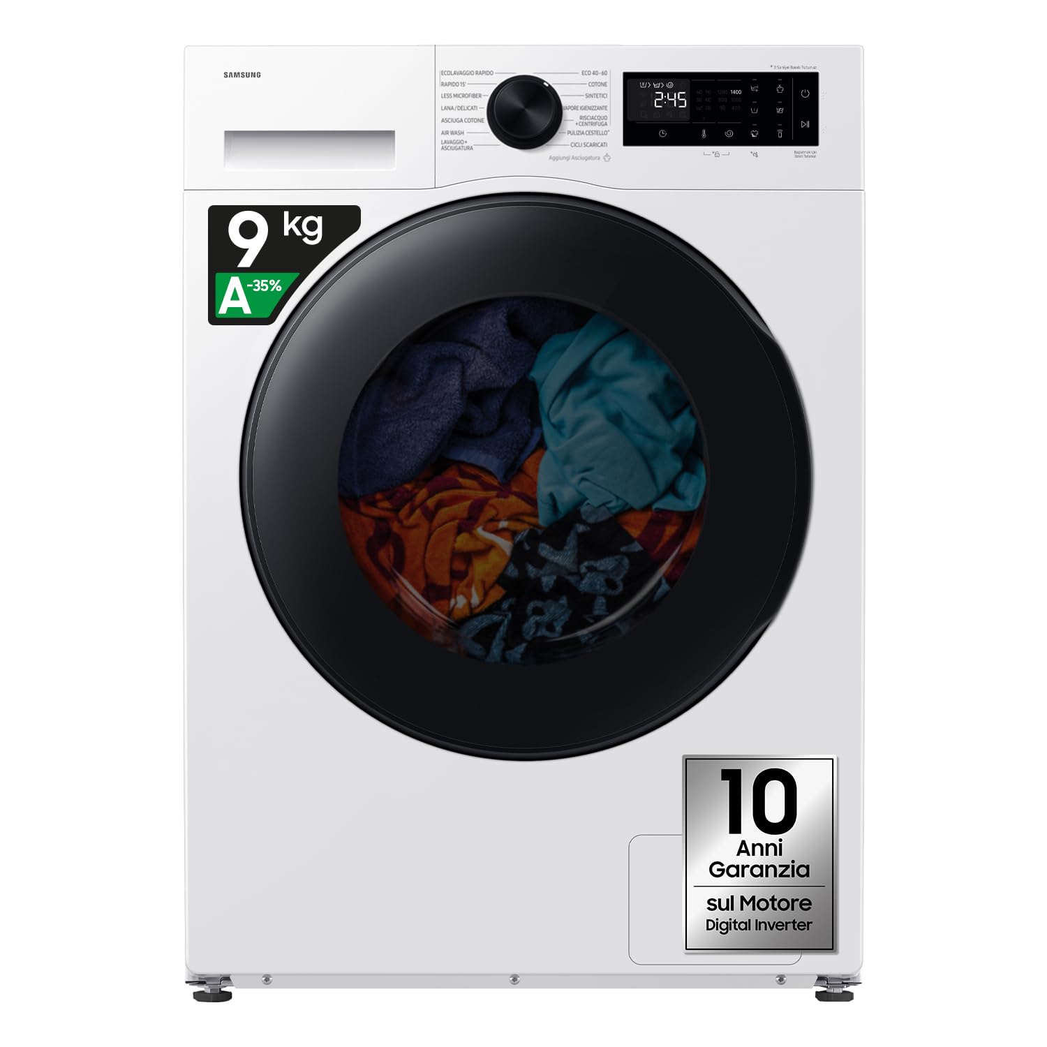 Samsung Lavasciuga Crystal Clean F-WT905U34BE3M Libera Installazione, 9/6 Kg, Wifi, AI Energy Mode, Super Speed, Vapore, Carica Frontale, 60l x 85h x 59p cm
