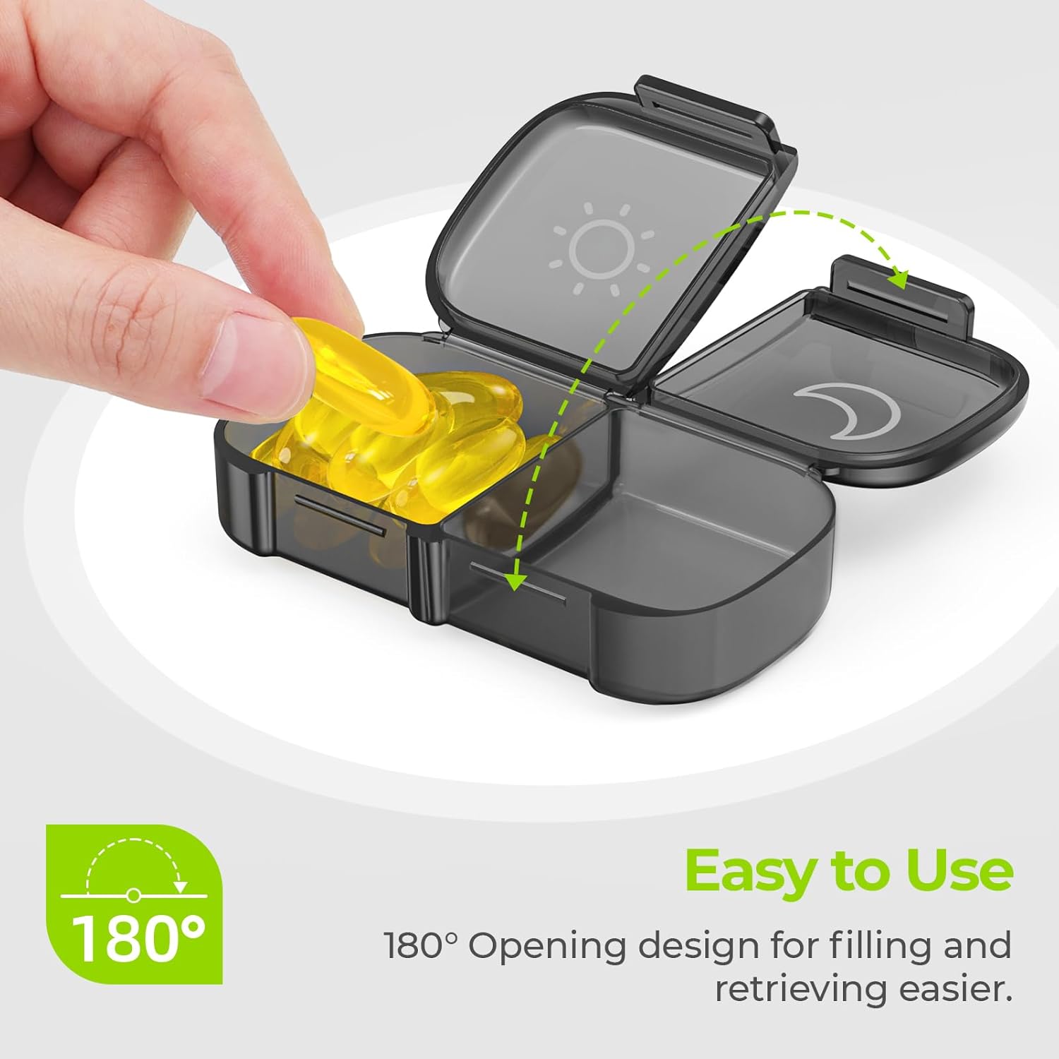 AUVON XL Weekly Pill Organizer 2 Times a Day, AM PM Pill Case with One-Side Large Opening for Easy to Use, Pill Box 7 Day Travel Medication Organizer for Medications, Vitamins, Fish Oils, Supplements Light Black