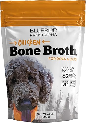 BLUEBIRD PROVISIONS Caldo de hueso de pollo para perros – Polvo de rehidratación para perros con sabor a pollo – Potenciador del sabor del agua para