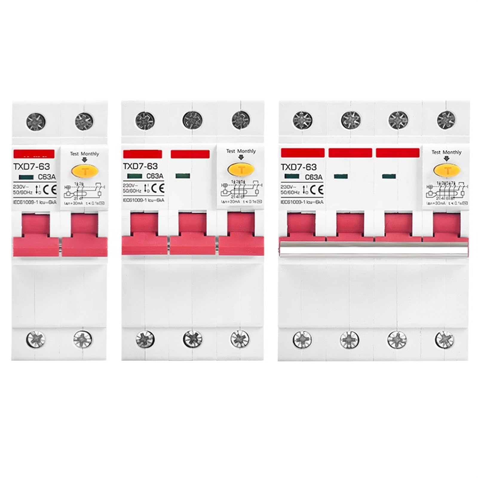 1 Pcs RCD Three Phase Circuit Breaker Leak Protector 3P 4P 15mA 30mA RCBO 20A 25A 40A 80amp 230 400V Volt Automatic Travel Narrow 1pcs(4P,63A 30MA)-image-31