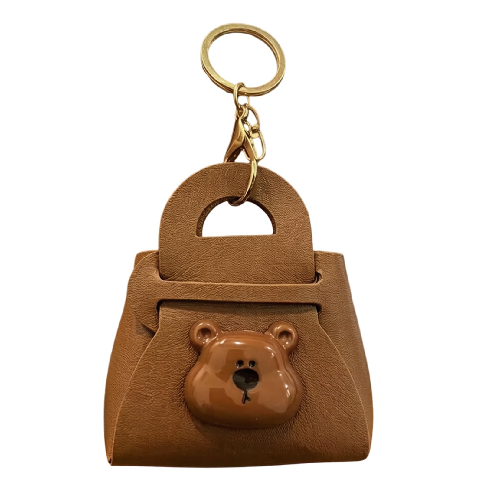 fexxkg Adorable Bear Shaped Miniature Earphone Compact Leather Keychain Accessory Bag Decoration For Small Items Storage