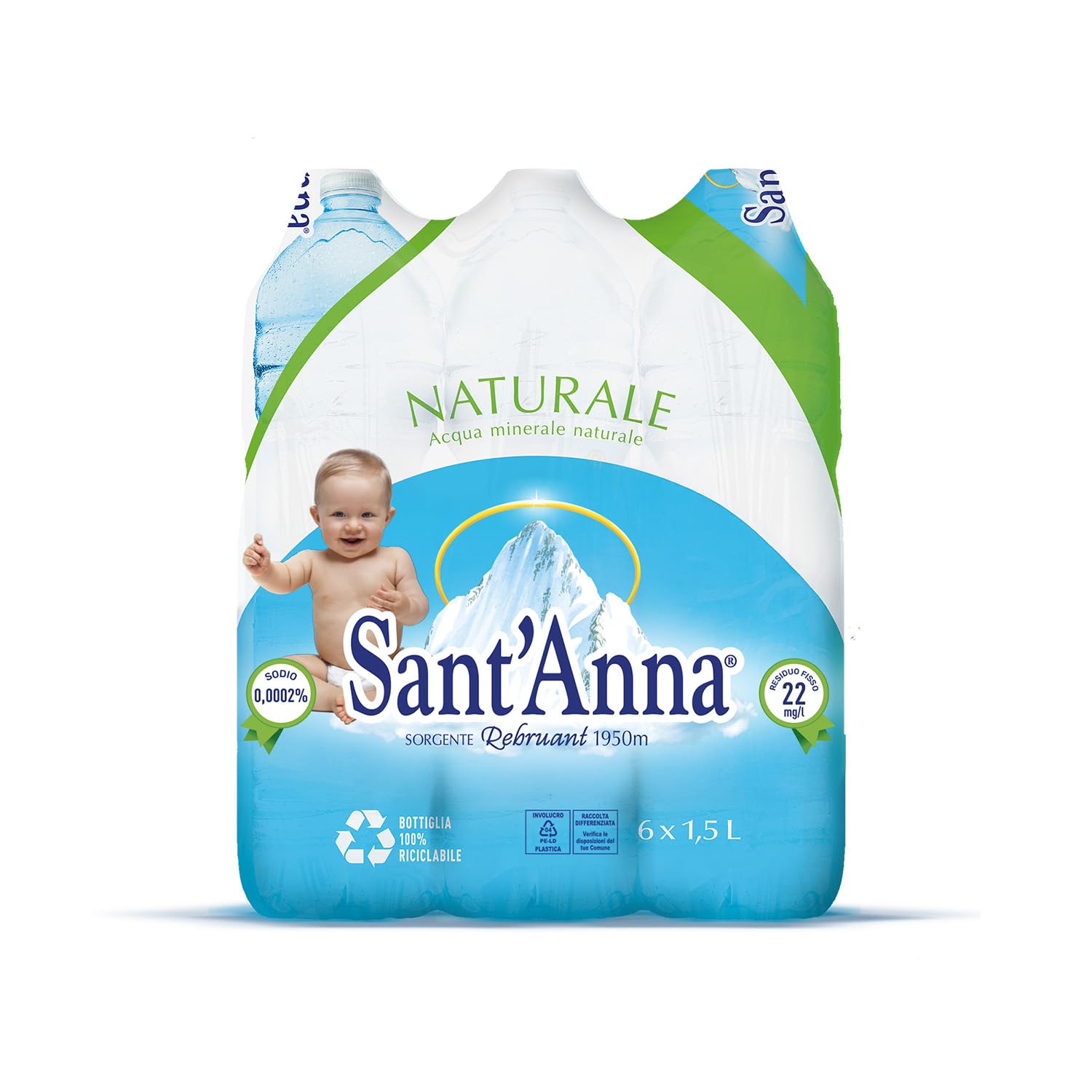 Acqua Sant'Anna Naturale 1,5L | Pack 36 Bottiglie | Acqua Minerale Oligominerale, Minimamente Mineralizzata| Fonte Alpina, Idratante e Leggera