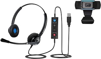 TruVoice Voicepro 20 Headset and Webcam Bundle Includes Double Ear USB Headset and 1080P Webcam All-in-One Combination