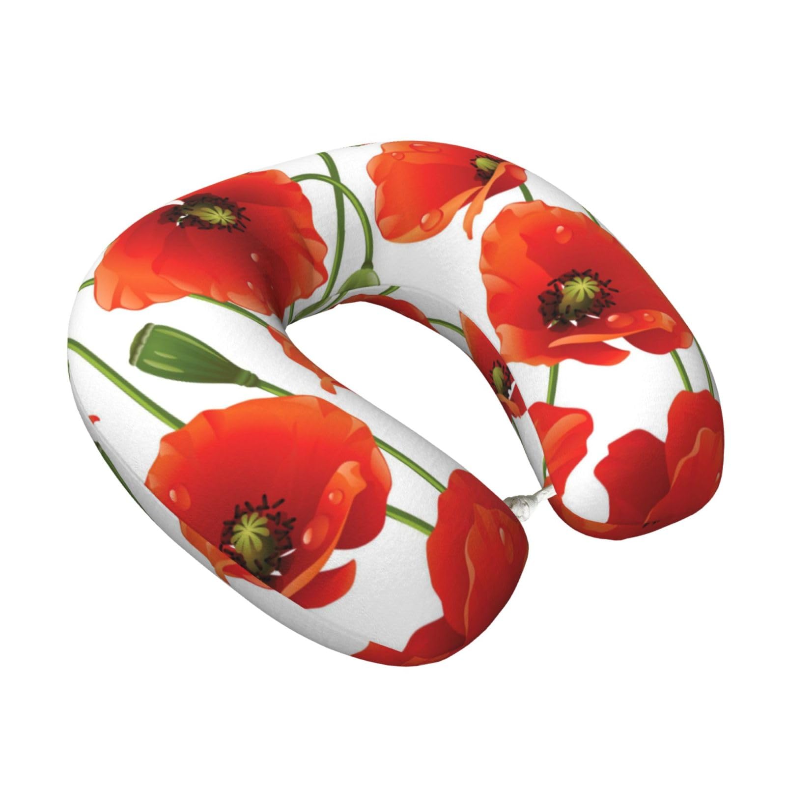 LKYMOH Poppy Flowers Floral, Travel Neck Pillow U-Shaped Memory Neck Support Soft Comfortable With Washable Cover For Airplane Car Traveling and Office