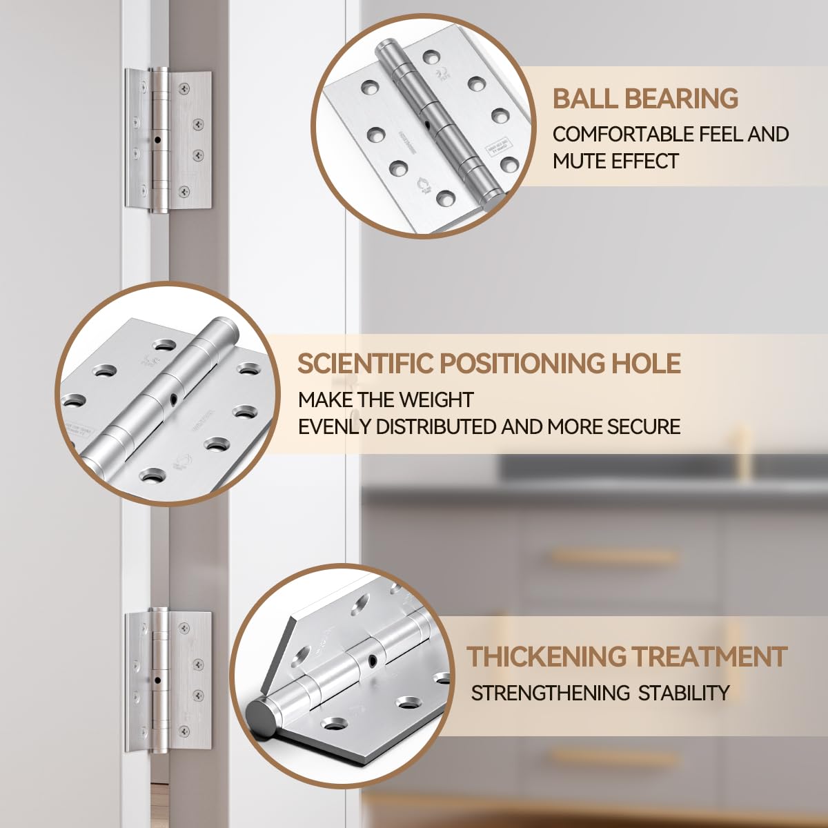Bwintech 5 works 100 x 75 x 2.7mm (4 inch) Satin Chrome Brushed Steel Hinge for Fire Door Ball Bearing Hinge for Internal Use in Residential and Commercial Buildings - Image 3
