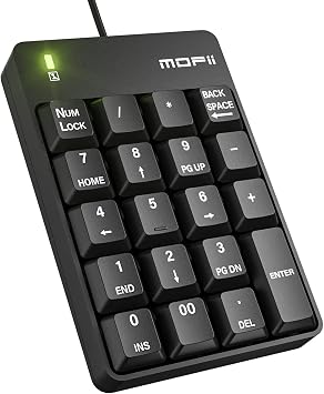 MOFII Number Pad - Black Wired Numeric Keypad Silent 19 Keys USB Numpad, Portable Financial Accounting Keyboard 10 Key for Laptop/Computer/PC/Notebook/Surface Pro