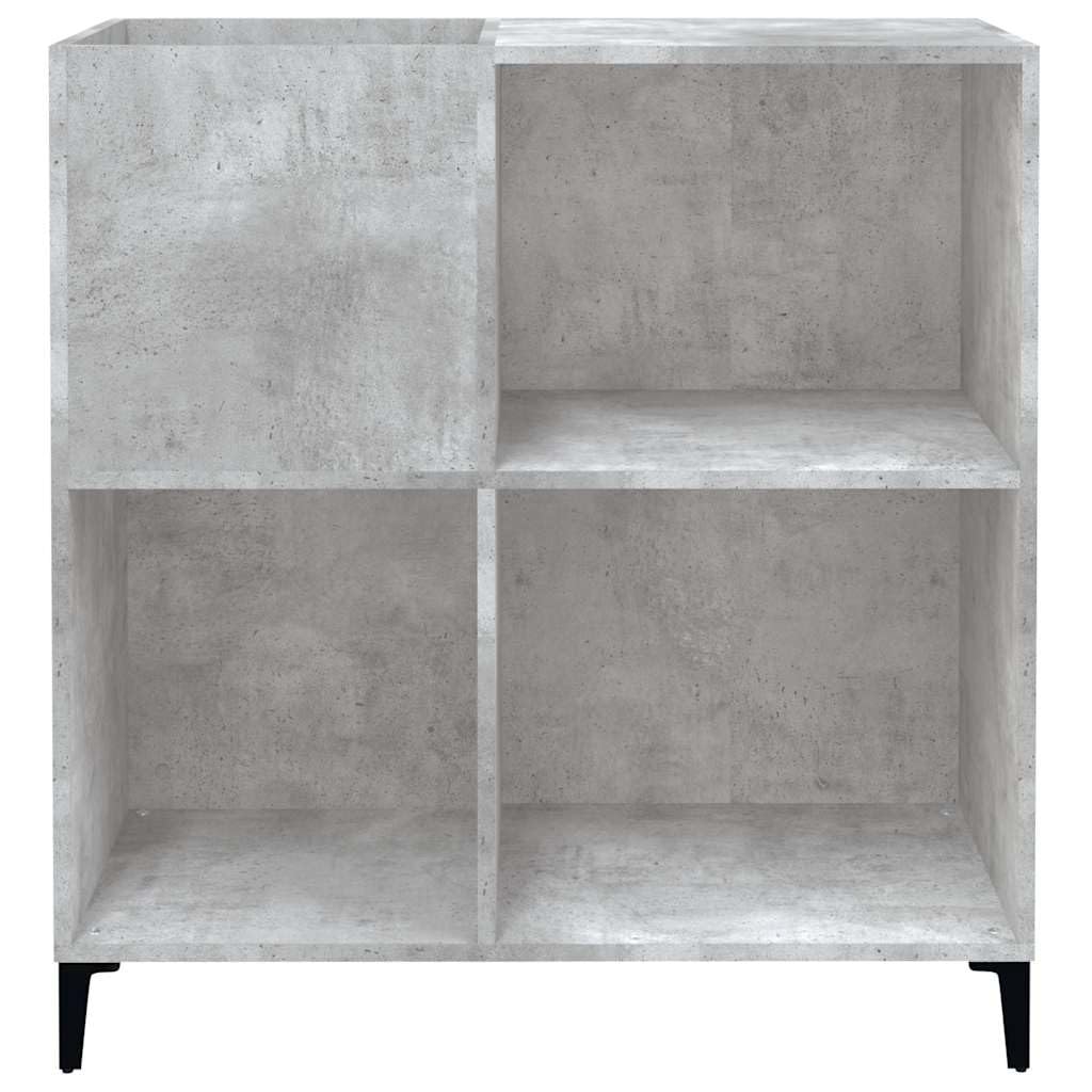 Armario de discos de madera con patas de metal y placa superior estable para almacenamiento de 180 discos LP, color gris hormigón, 84,5 x 38 x 89 cm