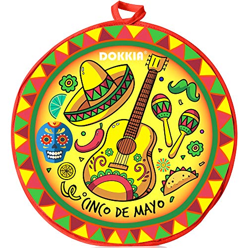 DOKKIA Tortilla Warmer Taco 12 Inch Insulated Cloth Pouch - Microwavable Use Fabric Bag Servers Holder to Keep Flour Burrito Warm (12 Inch, Cinco De Mayo Guitar Sombrero Maracas)