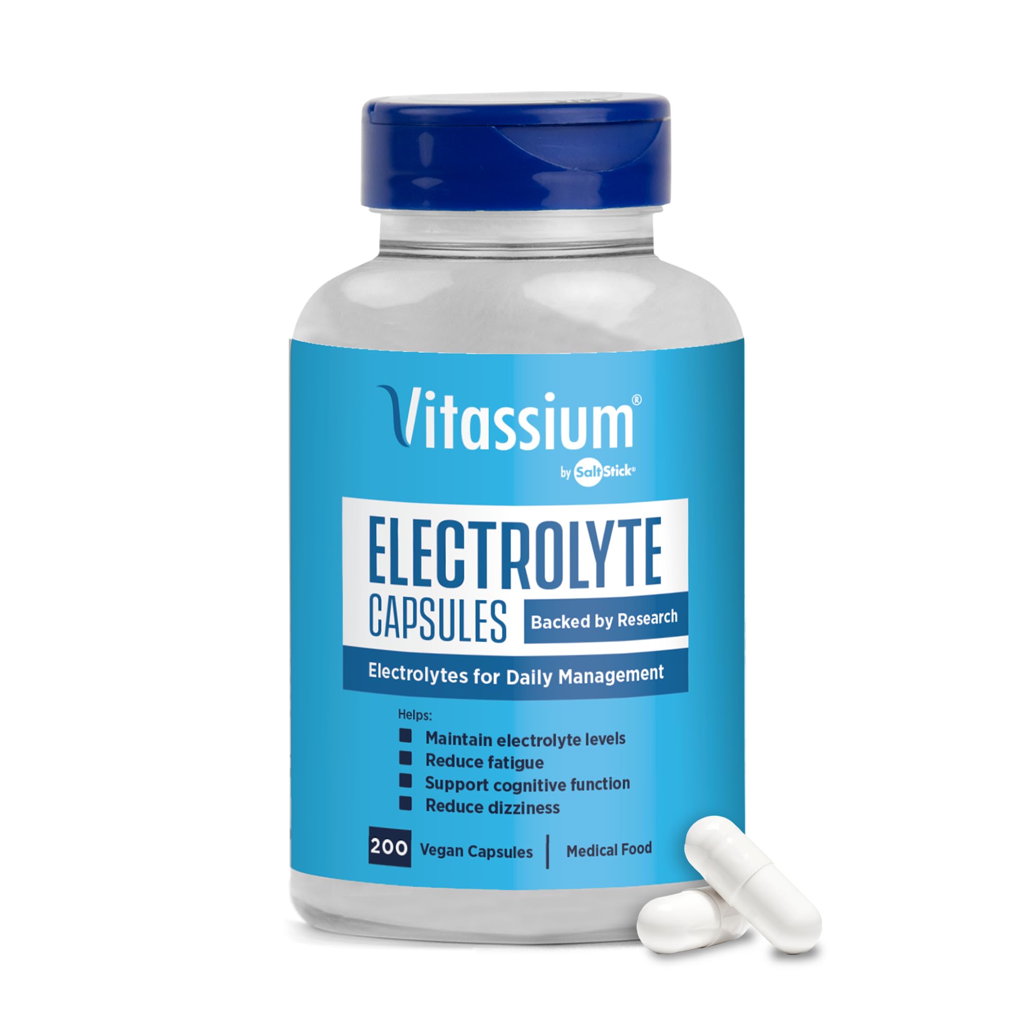 Vitassium Electrolytes Salt Pills for POTS Scientifically Formulated 200ct Unflavored 200 Count (Pack of 1)
