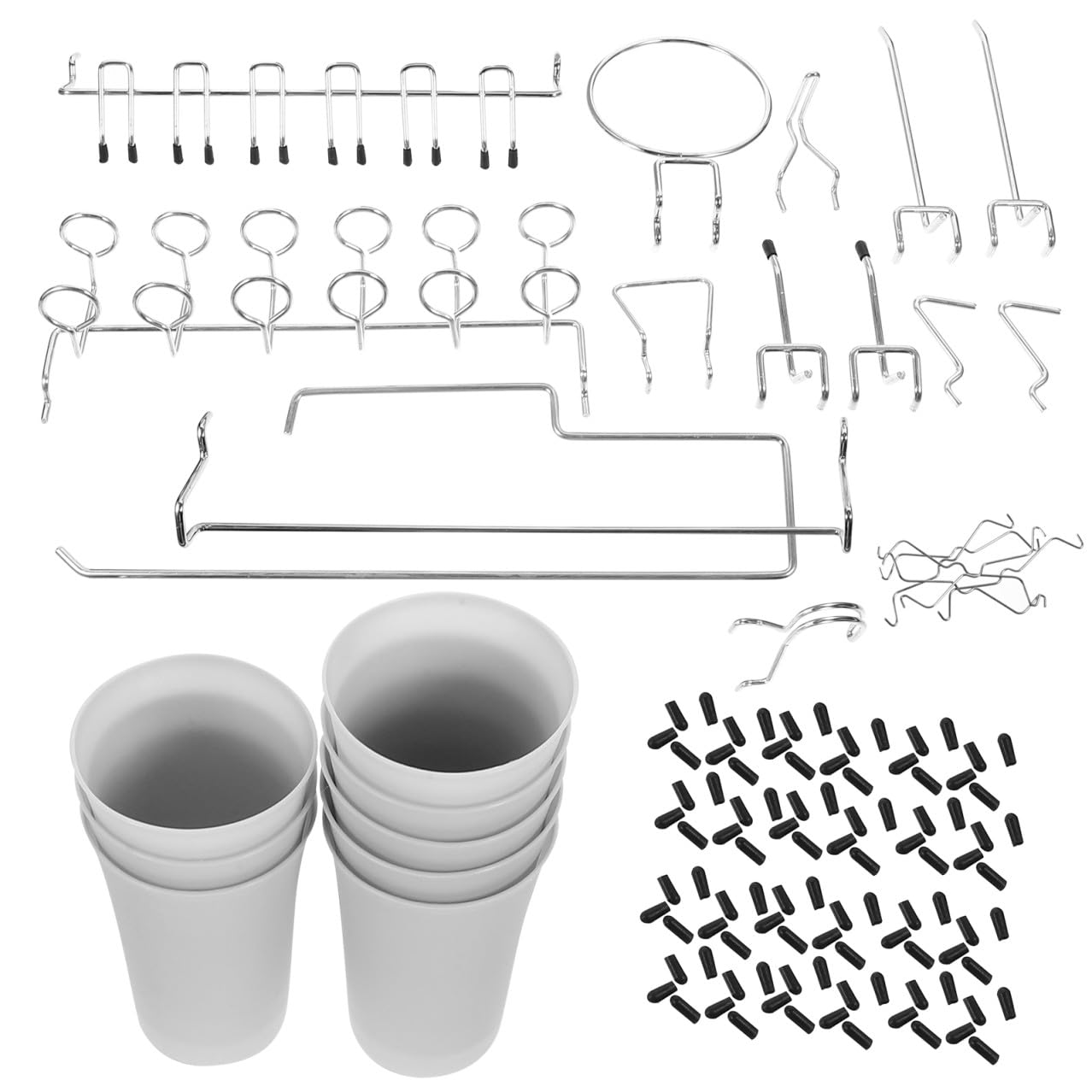Set di Ganci per Pannello Forato 170 Pezzi in Acciaio Inox | Argento, Bordi Arrotondati senza Sbavature, Accessori per Officina e Cucina, Forme Assortite