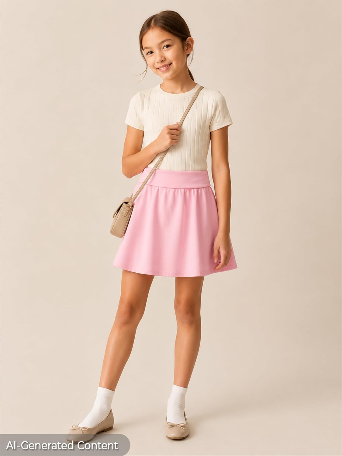 Girls Stretch Skort Fold-Over Waist Built-in Shorts Size 6-16