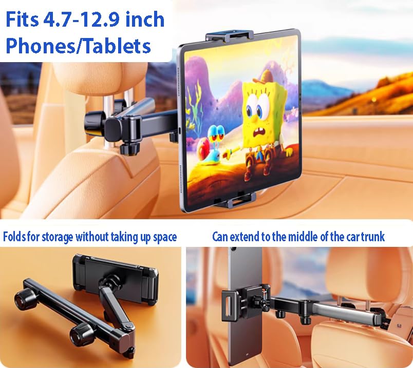 Supporto auto per tablet, supporto per tablet per camion, supporto per navigazione montato sui poggiatesta per sedili posteriori, rotazione a 360 gradi con smartphone e tablet da 4,7 a 13 pollici