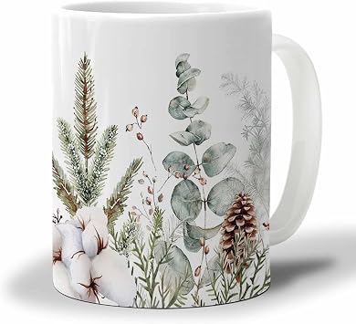 Coffee Mug, Nature Different Botanical Pine Cones Needles Tea Cup for Women and Men, Gifts for Mothers Day Nurse Gift Graduation Gift
