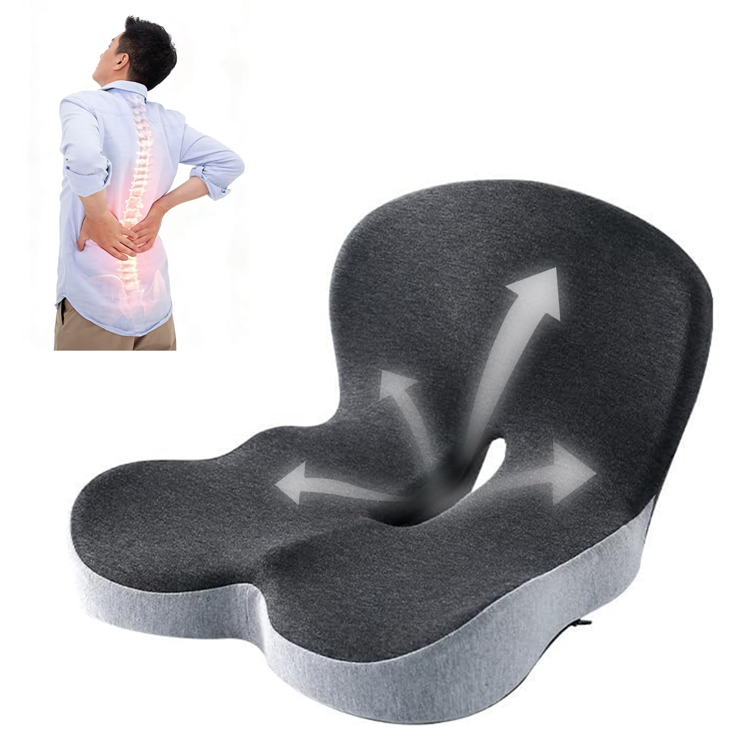 Cuscino per sedile e supporto lombare, cuscino ortopedico in memory foam per alleviare il dolore al coccige, sciatica, sollievo dalla pressione, cuscino ortopedico per sedia da ufficio, auto