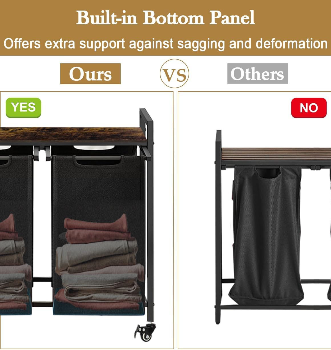 Double Laundry Hamper with Wheels & 2 Pull Out Section Removable Bags, Extra Large Dual Rolling Laundry Sorter Basket Organizer with Shelf for Bathroom, Bedroom, Laundry Room, 2 x 9Gal, Black