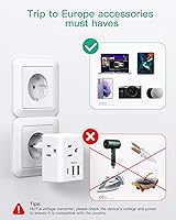 Vista 5 de [Paquete de 2] Adaptador de enchufe de viaje europeo - Adaptador de enchufe internacional con puertos de carga USB (1 USB C), adaptador de corriente