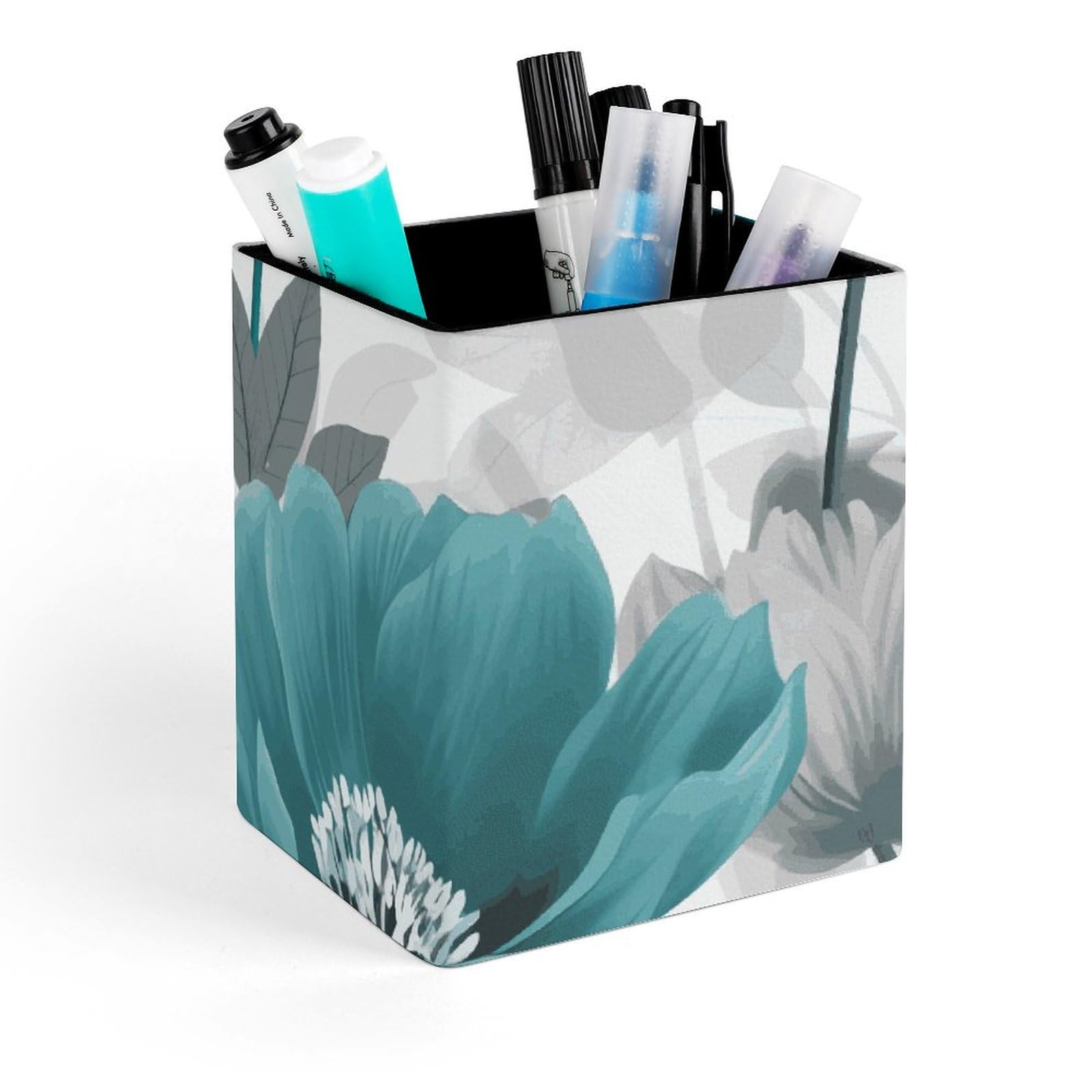 Porte-stylo carré en cuir fini le désordre avec ce pot de bureau floral élégant