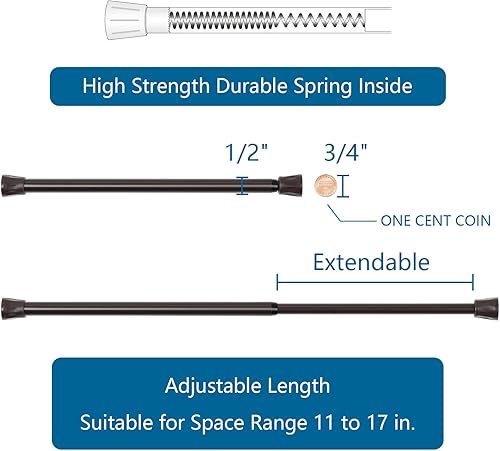 Miniatura 2 de TYRON - Barra de cortina de tensión de 11 a 17 pulgadas, barra de tensión corta pequeña extensible, sin taladro, para ventana, armario, cocina,