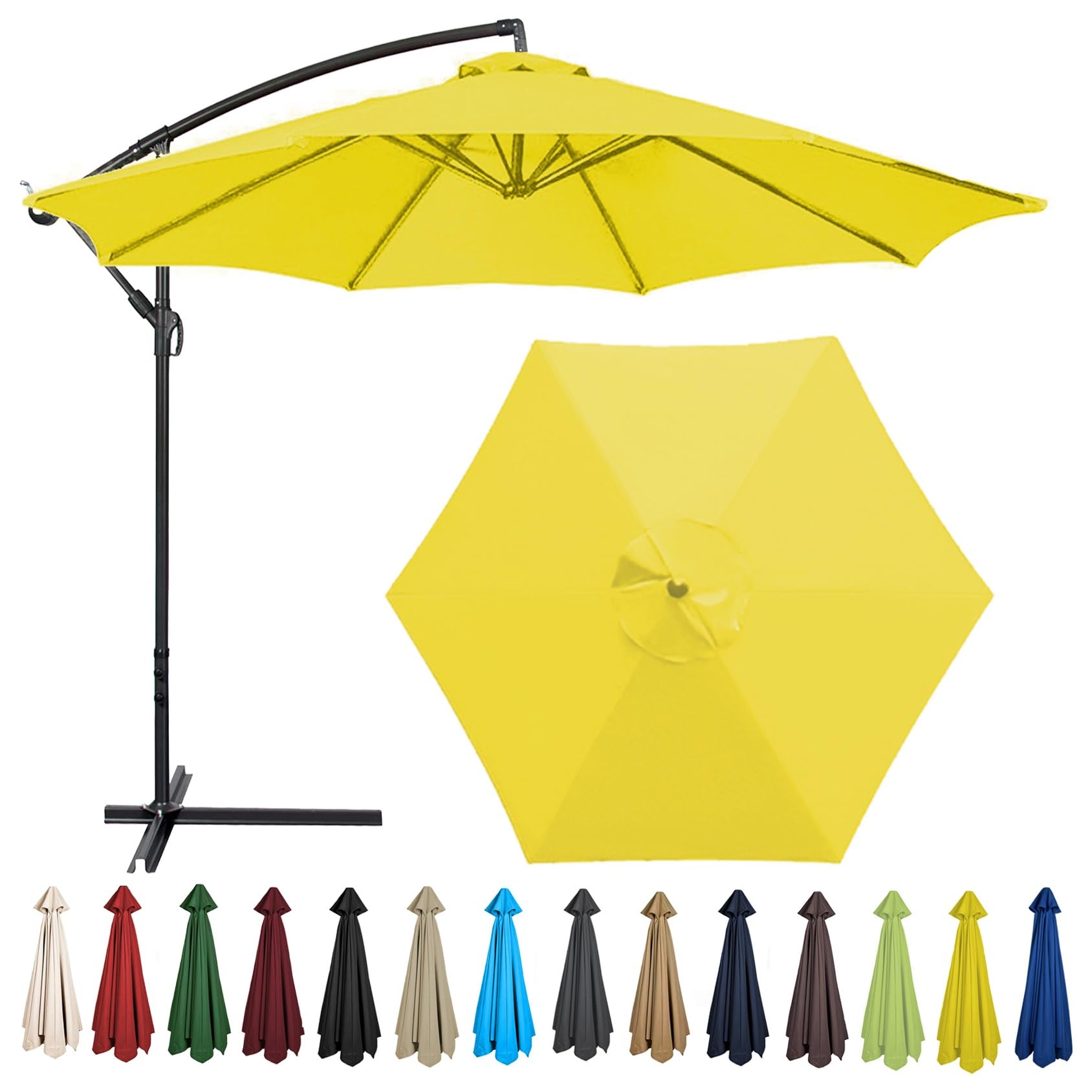 Replacement Parasol Canopy 200CM 2.7M 300CM + 6 Arms/8 Arms Replacement Parasol Fabric Cover For Garden Umbrella Waterproof Anti-ultraviolet Replacement Umbrella Cloth(Color:Yellow,Size:6 ribs-2.7m(8. — image 1