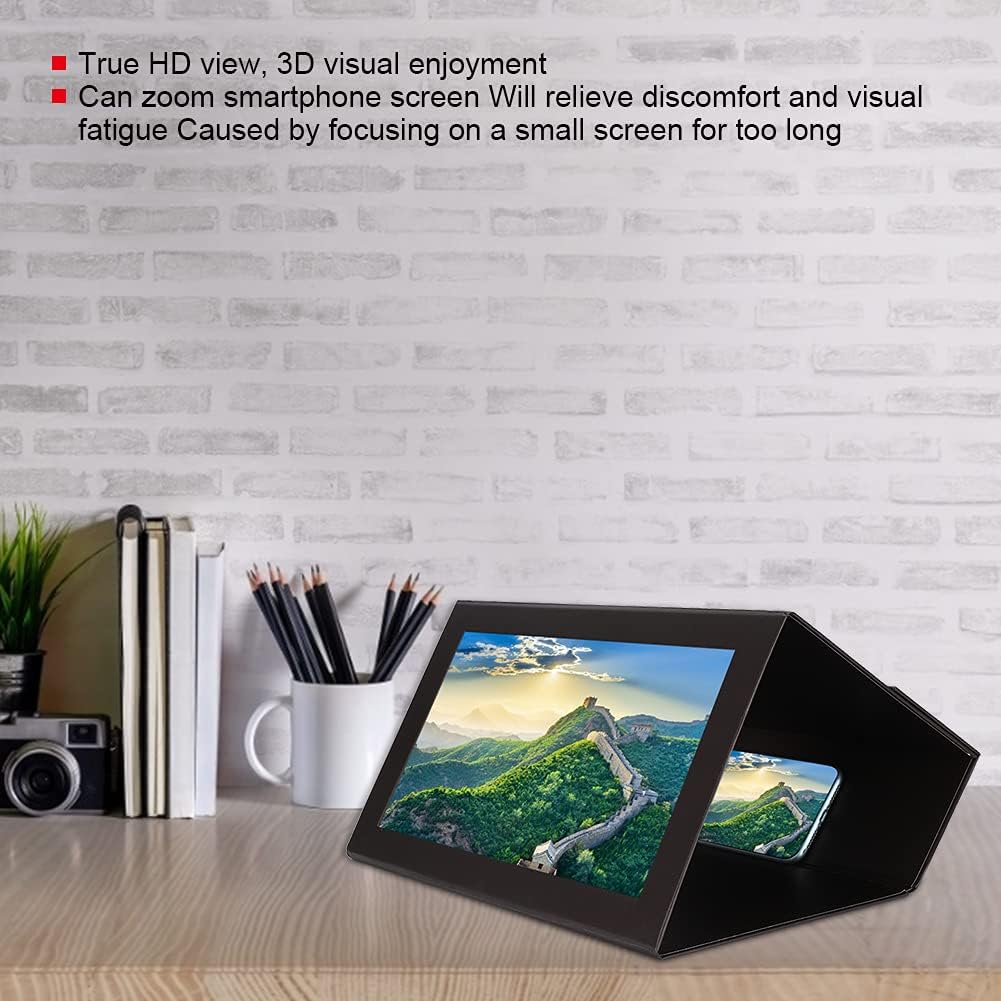 Folding HD Acrylic Lens Mobile Phone Screen Video Magnifier, Wireless Screen Amplifier with 2-4X Zoom, Portable Phone Amplifier for All Smartphones, No Battery Needed (Black)