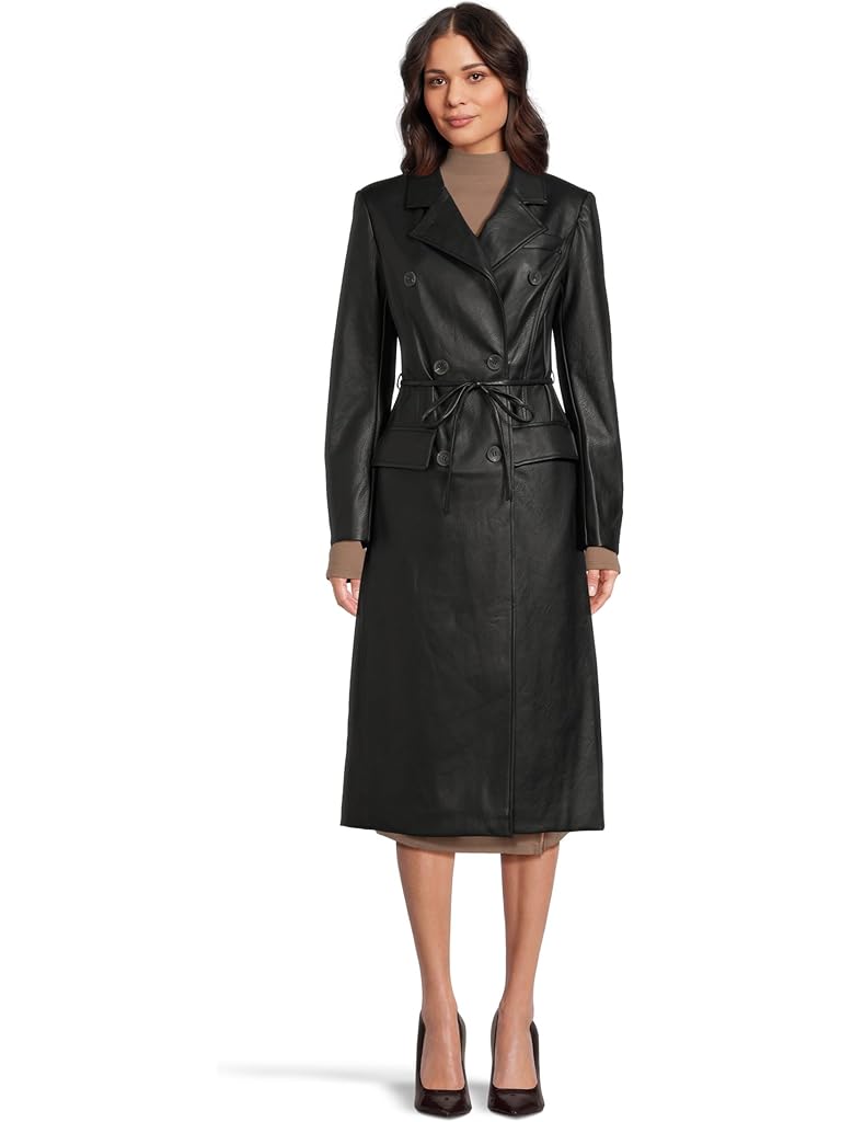 Black Avec Les Filles Belted Faux Leather Trench Coat