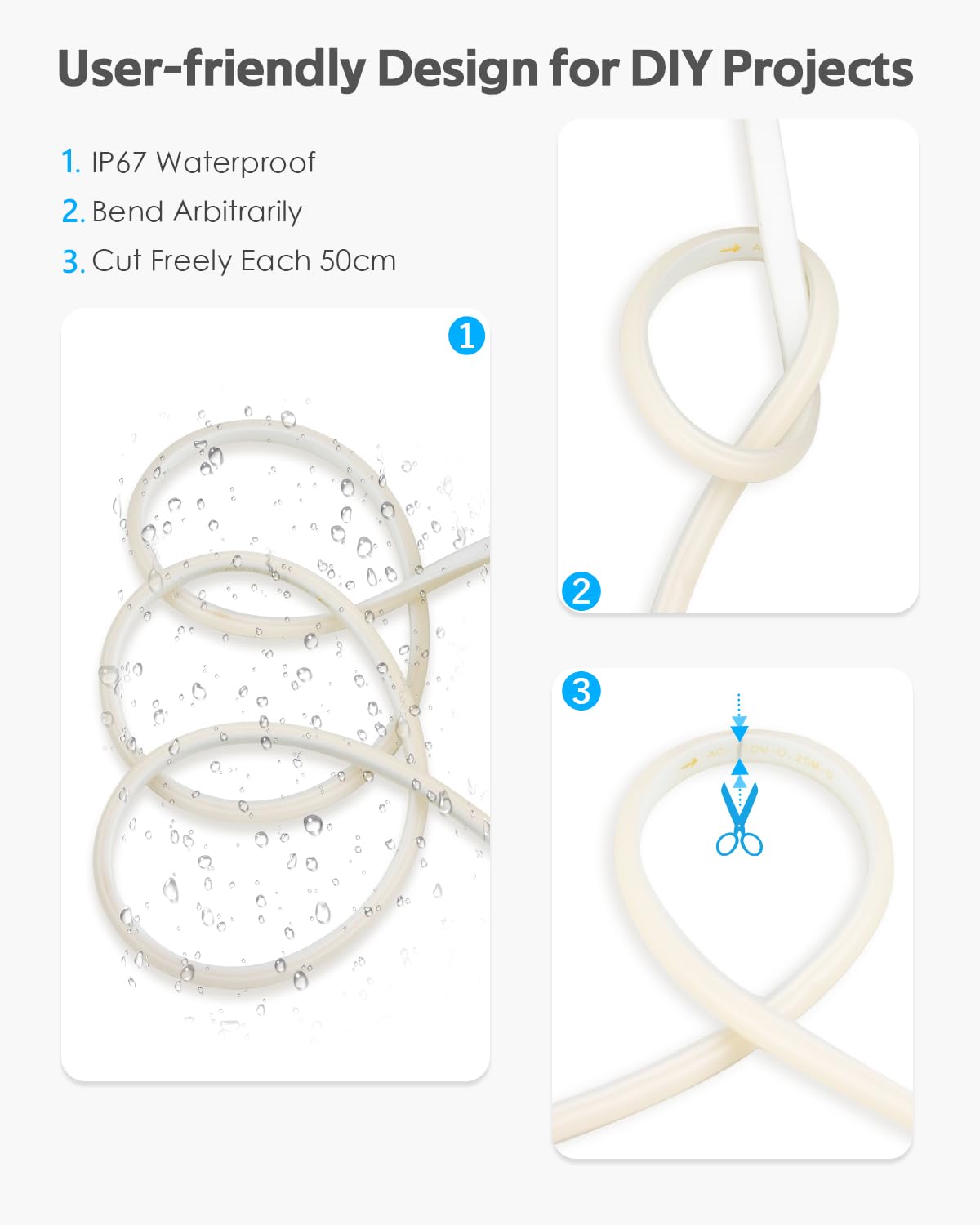 Samsion 100FT COB Led Rope Lights Outdoor Led Strip Lights Waterproof AC 110V~120V Warm White 3000K Super Brightness Flex Cob Light for Garden Patio Building Commerical Dimmable with Remote Controller