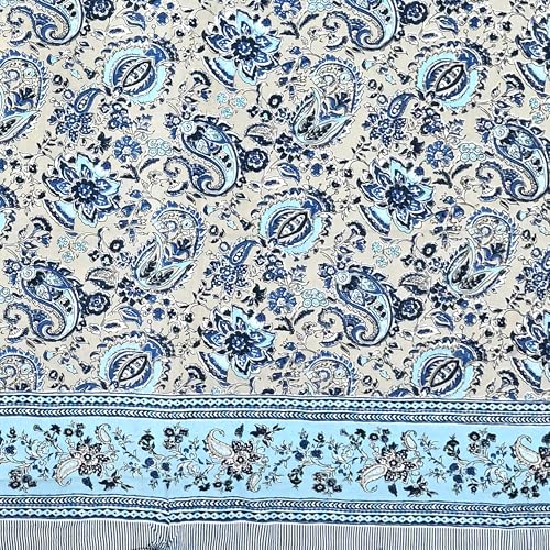 Image of India 100% Pure Cotton Jaipuri Printed Double Bedsheet with 2 Pillow Covers | Traditional Sanganeri Floral Design | Soft Breathable Fabric | King Size Bedsheet for Bedroom (Kaya43)