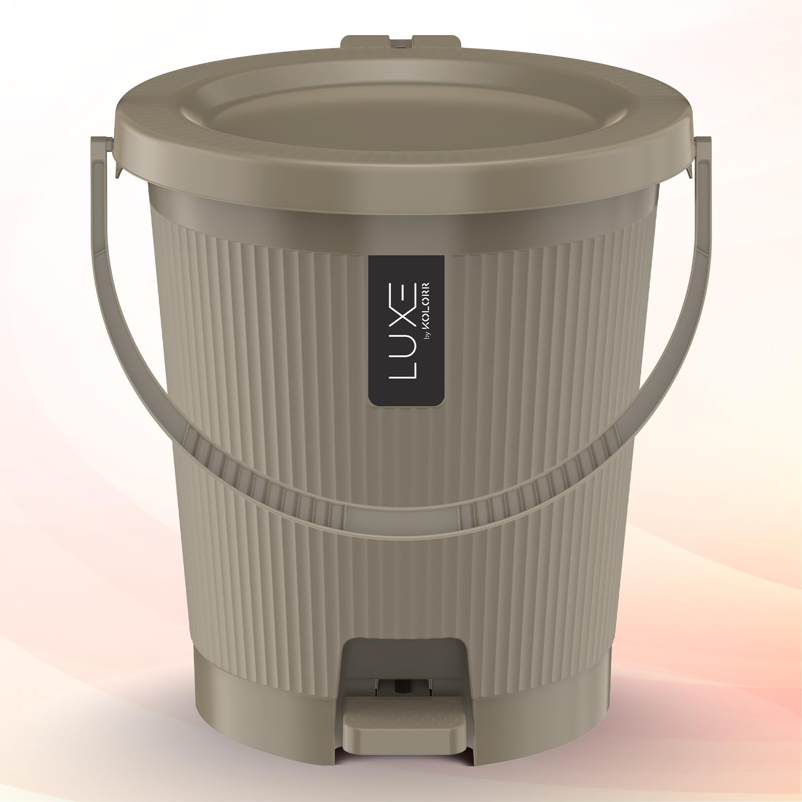 KOLORR Luxe Premium Plastic Pedal Dustbin | Modern Plastic Waste Bin, Trash can with Sleek Design for Home, Kitchen, Office, Bathroom & Washroom – Medium, Lt Brown