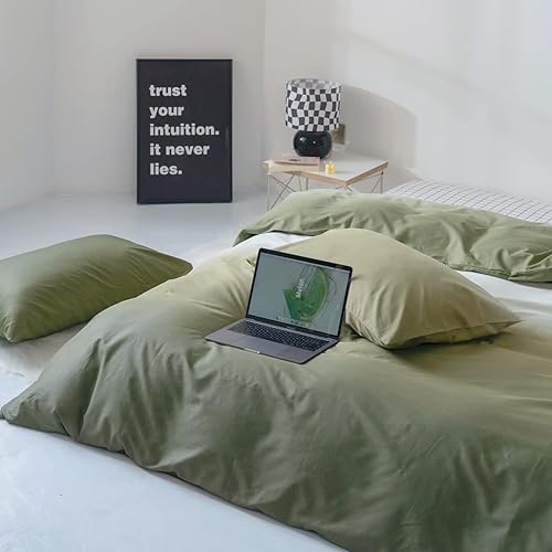 Miniatura 5 de KAREVER Juego de edredón verde degradado, juego de ropa de cama color blanco y verde, juego de ropa de cama tamaño Queen para mujer, edredón