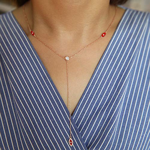 Collier chaîne émail rose oeil délicat mince pour dames