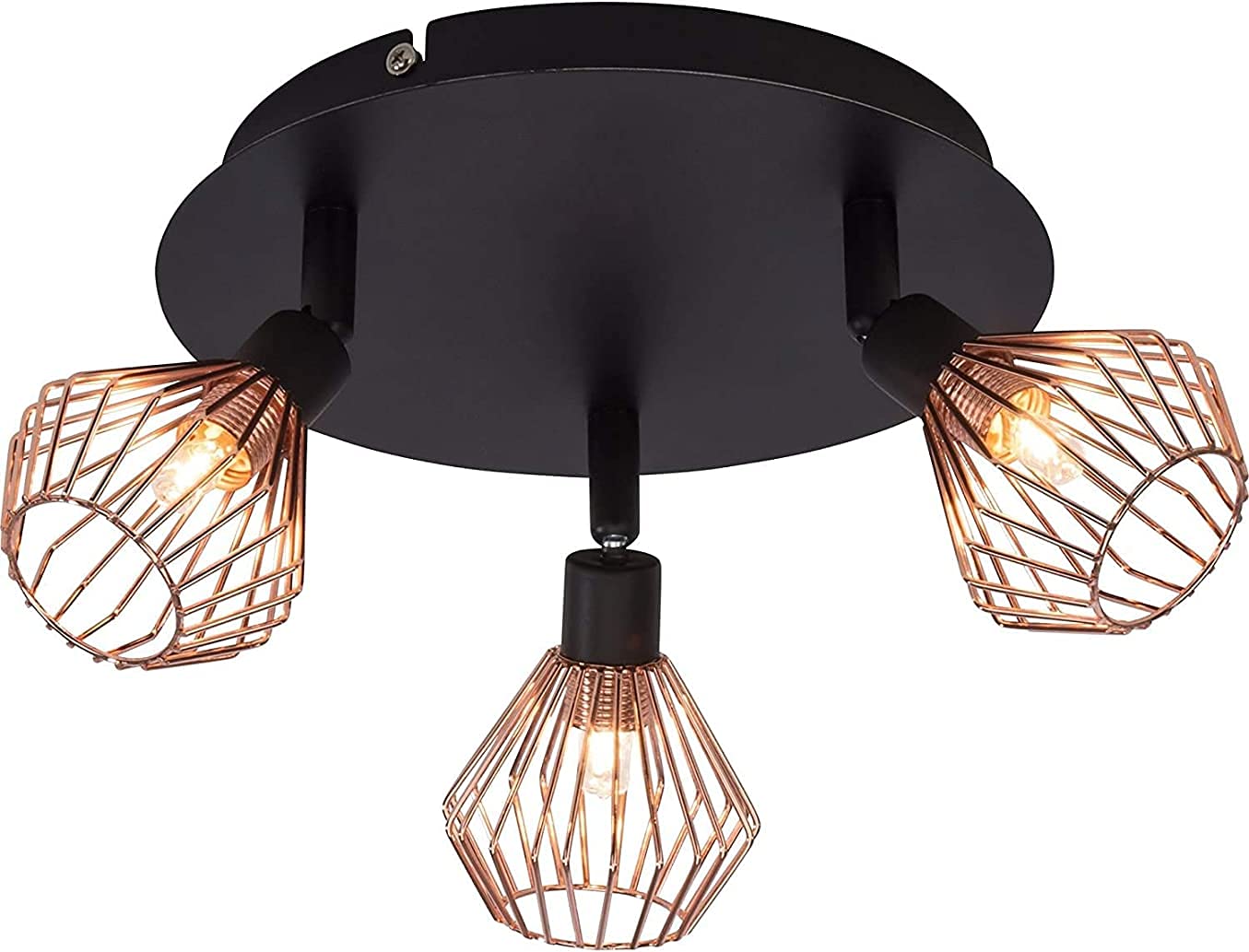 Metalowa lampa sufitowa retro, miedziana osłona kratki regulowane lampy