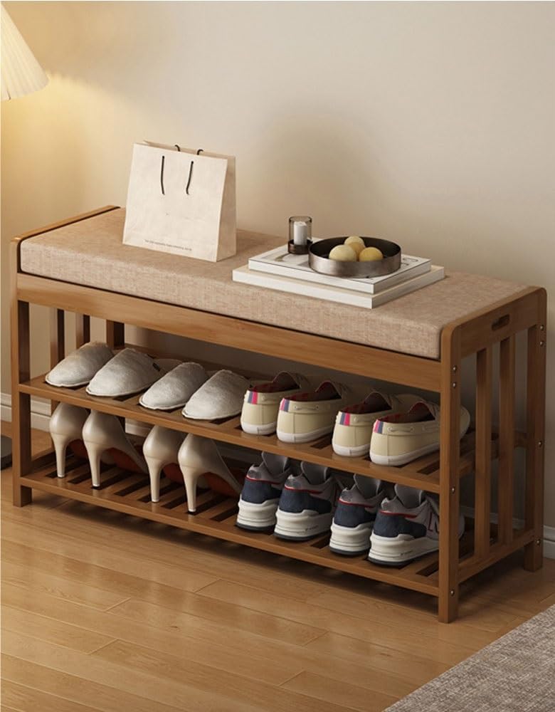 Armoire à chaussures élégante avec banc rembourré aux finitions soignées