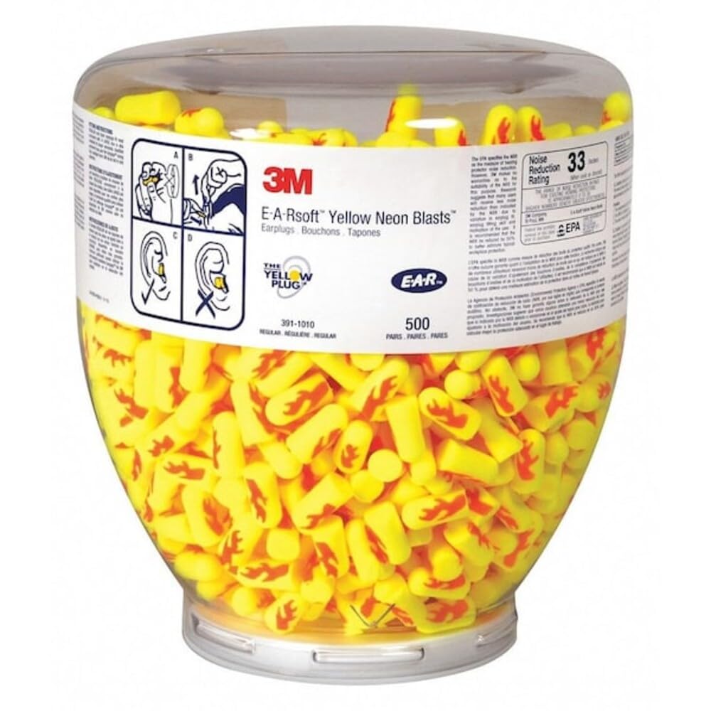 E-A-R por 3 m 10080529910124 391 – 1010 suave amarillo neón Blasts desechables tapones de los oídos (sin cordón, talla única (Pack de 500)