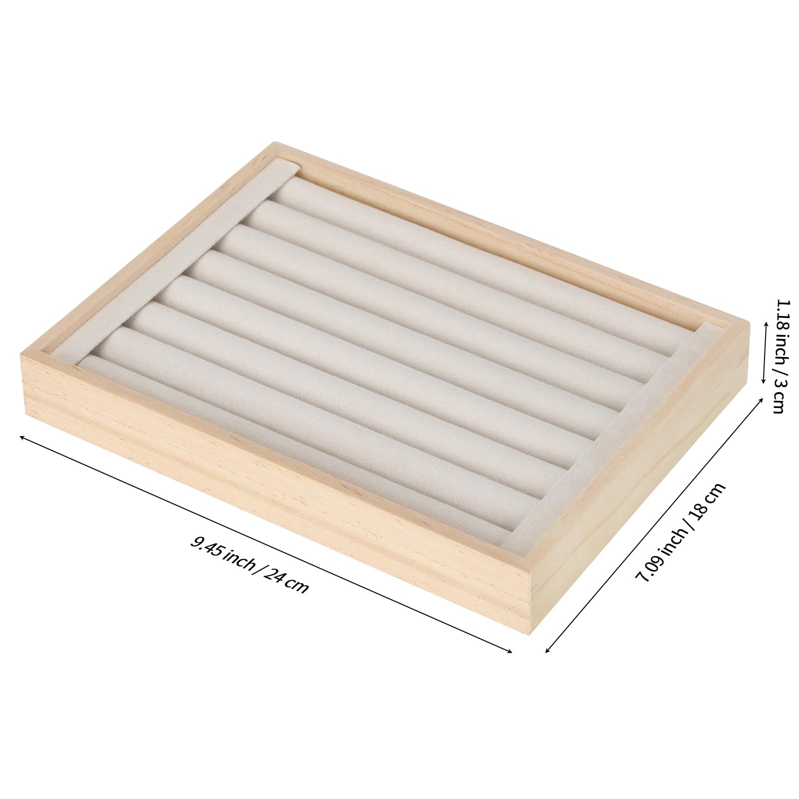 KUKUVR Wooden Ring Holder Tray, Velvet Jewelry Display Case for Earring Stud, Ring Stand Organizer Tray for Desktop Storage or Selling Show (Beige)