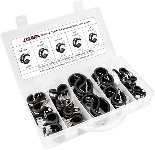 Abrazadera de acero inoxidable con recubrimiento de goma, para instalación de cables, tubos suave y de acero