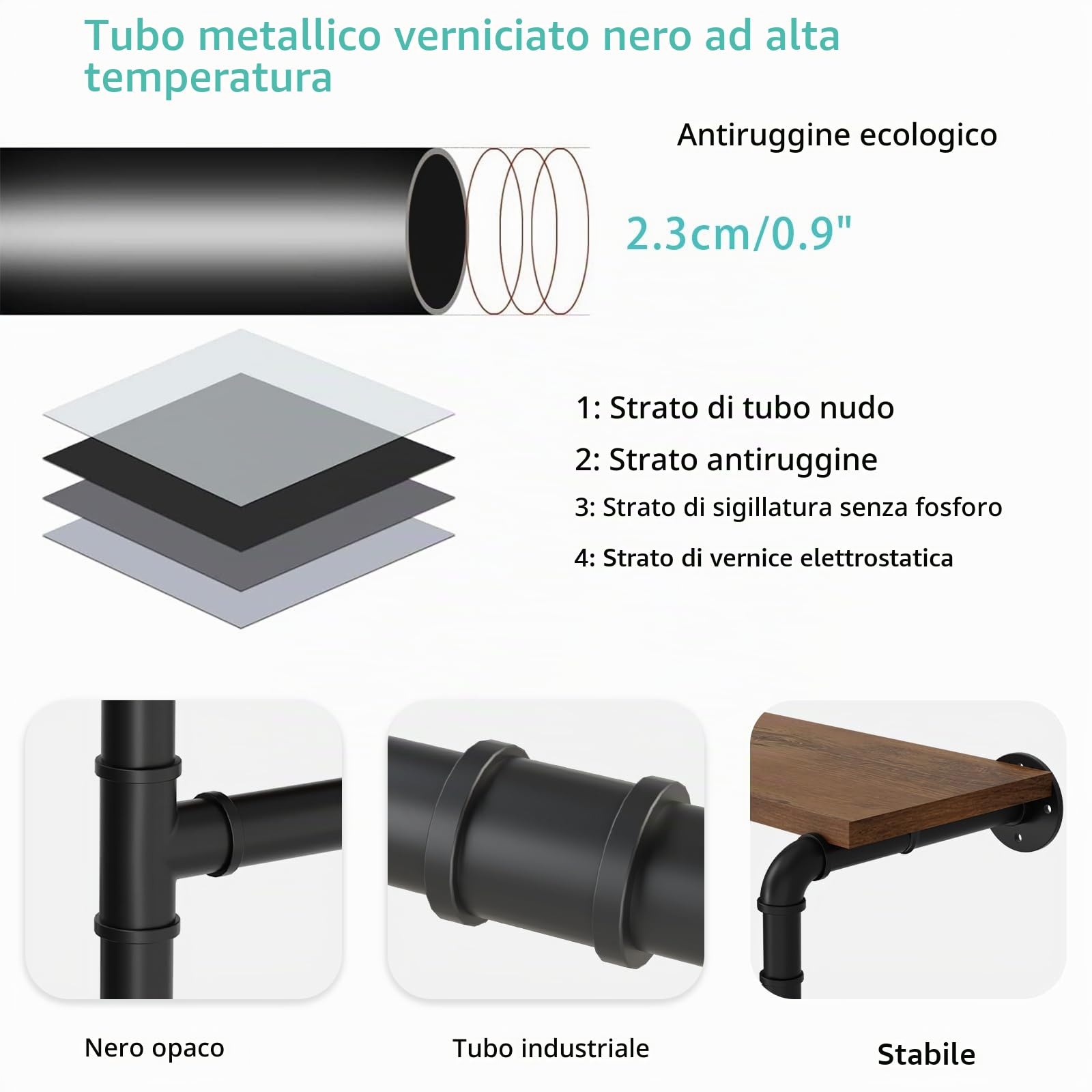 Yawinhe 70cm Appendiabiti da Parete,Mensola da Muro,Marrone e Nero | Appendiabiti a parete per tubi industriali appendiabiti,Staccabile, Adatto per soggiorno,camera da letto;70x25x26cm