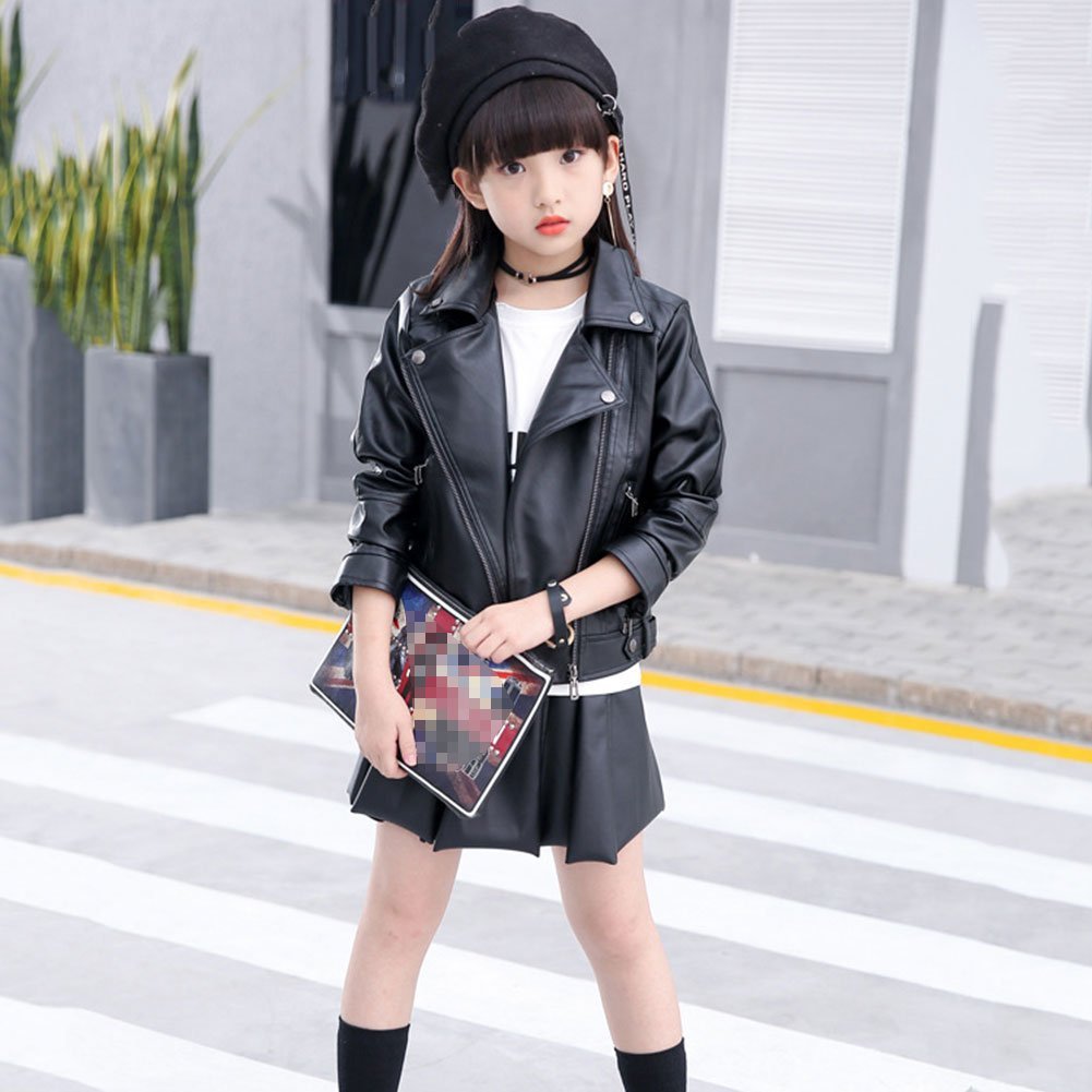 Veste en Simili Cuir Zipper Manteau Court Veste Blazer à Manches Longues
